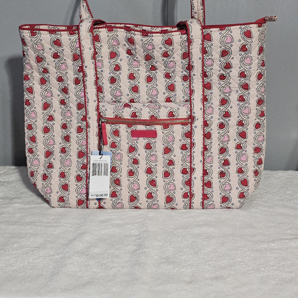 Vera Bradley Pink and Red Hearts Tote